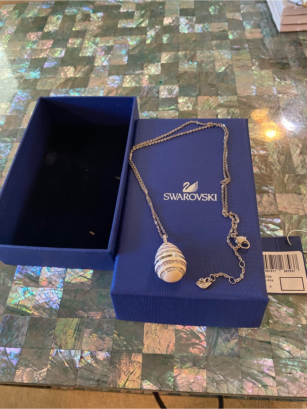 Swarovski White and silver Crystal Egg Pendant Necklace